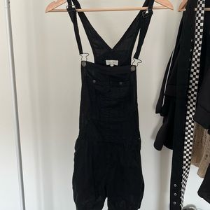 black denim overalls